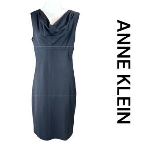 ANNE KLEIN Perfect Little Black Drape Neck Dress, Fully Lined, Side Zip, Size 8.